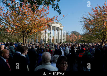 Cardiff, Galles, UK. 9 Novembre, 2014. Il Welsh National War Memorial in Cathays Park, Cardiff, Regno Unito. durante il centenario ricordo il credito di servizio: Owain Thomas/Alamy Live News Foto Stock