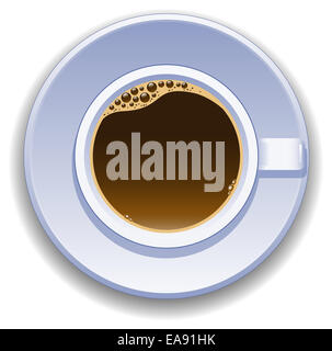 Tazza di caffè su uno sfondo bianco. Vista dall'alto. Foto Stock