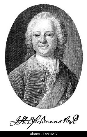 Conte Johann Hartwig Ernst von Bernstorff, 1712 - 1772, un diplomatico tedesco e danese il ministro di Stato, Portait von Johann Hartw Foto Stock