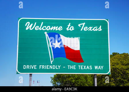 Benvenuti al segno del Texas al confine di stato Foto Stock