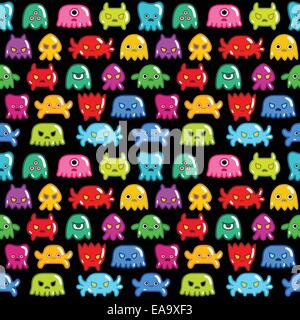 Seamless mostri retrò background pattern illustrazione vettoriale Illustrazione Vettoriale