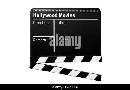 Cinema nero clapboard isolati su sfondo bianco Foto Stock