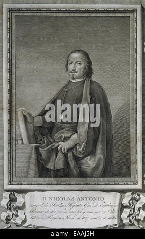 Nicolas Antonio (1617-1684). Bibliographer spagnolo. Ritratto. Incisione. Foto Stock