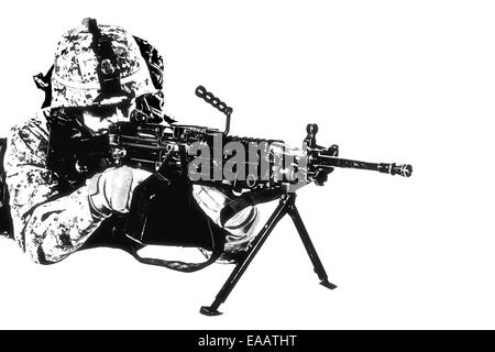 US marine con pistola mashine Foto Stock