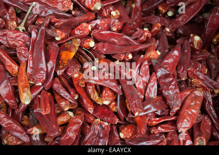 Il peperoncino in vendita in un mercato a Shigatse, nel Tibet, Cina Foto Stock