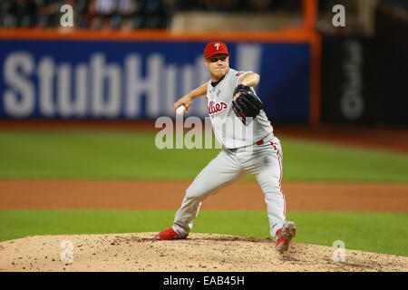 Queens, NY/USA – 30 agosto 2014: Philadelphia Phillies Jonathan Papelbon si piazzò contro i New York Mets. Credit: Gordon Donovan/Alamy Live News Foto Stock