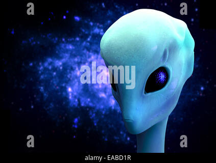 3D render di un verde alien con il pianeta e lo sfondo di Galaxy, sci-fi illustrazione. Foto Stock