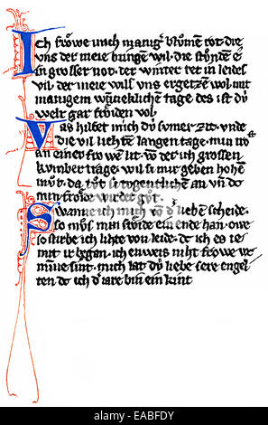 Stampa storico, manoscritto, minnelied, love song da Conrad o Conradin, 1252 - 1268, il Duca di Svevia come Conrad IV Re di Jerusa Foto Stock