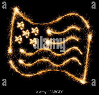 Bandiera degli STATI UNITI D'AMERICA fatta di brilla su sfondo nero Foto Stock