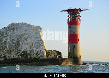 Gli aghi e gli aghi del faro, Isle of Wight, England, Regno Unito Foto Stock