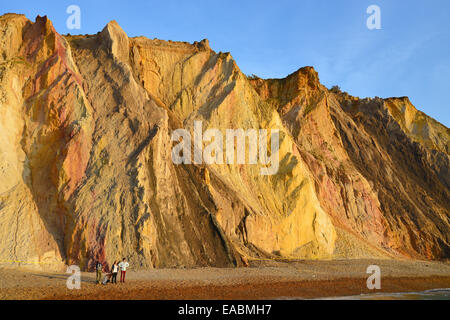 Multi-sabbia colorata cliffs, allume Bay, Isle of Wight, England, Regno Unito Foto Stock