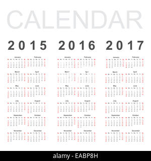 Semplice calendario 2015, 2016, 2017 Foto Stock