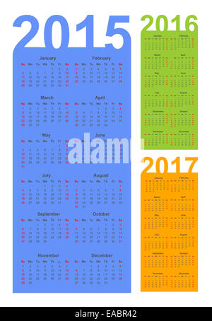 Semplice calendario 2015, 2016, 2017 Foto Stock