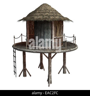 3D render digitale di un tribale africana hut su sfondo bianco Foto Stock