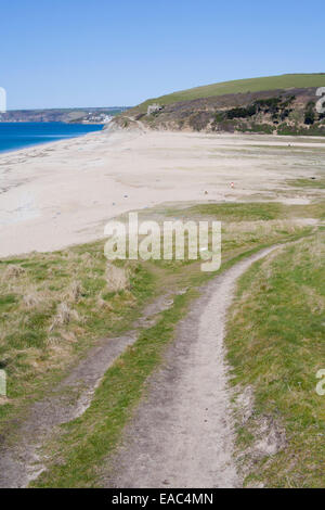 Loe Bar; guardando verso Porthleven; Cornovaglia; Regno Unito Foto Stock