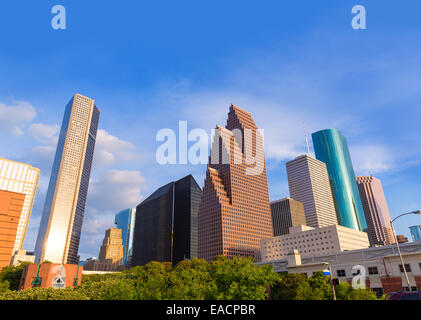 Lo skyline di Houston Nord vista in Texas US STATI UNITI D'AMERICA Foto Stock