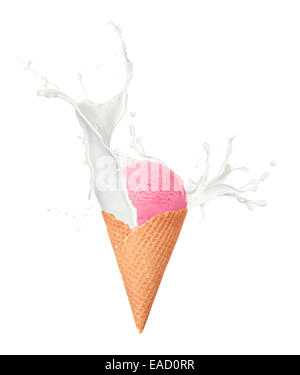 Studio foto isolate di gelati in cono di cialda su sfondo bianco Foto Stock