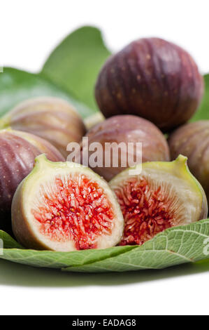 Mazzetto di fichi maturi sul fogliame Foto Stock