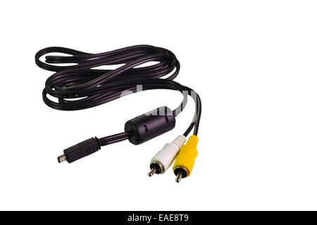 Mini USB ad audio RCA Cavo isolato su sfondo bianco Foto Stock