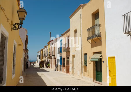 Street view all isola di Tabarca, al largo della costa di Alicante, Spagna Foto Stock