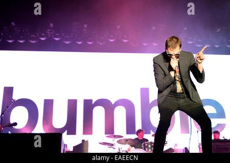 BENICASSIM, Spagna - 18 Luglio: Kasabian (rock band) esegue a FIB Festival il 18 luglio 2014 a Benicassim, Spagna. Foto Stock