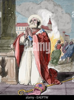 San Mamertus (morto C. 475). Il vescovo di Vienne in Gallia. Incisione di Severini. Xix secolo. Colorati. Foto Stock
