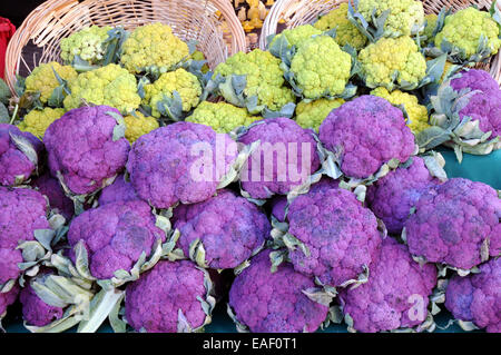 Broccoli freschi in vendita presso il mercato settimanale di Monterey in California. Foto Stock