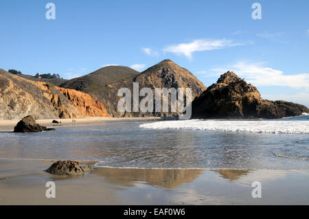 Pfeiffer Beach, una grande deviazione a guidare lungo la Californian Highway 1, Big Sur. È famoso per il grande paesaggio e la sabbia di colore viola. Foto Stock