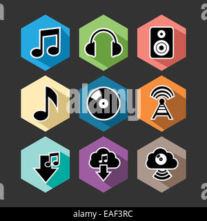 Musica e sound set di icone piatto design. Può essere utilizzato per il sito web e mobile app. EPS10 file vettoriale organizzati in strati per un facile Foto Stock