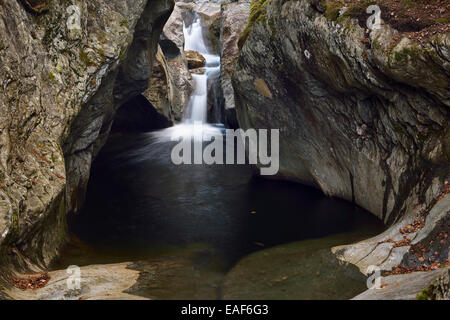 Pareti lisce di piscina a tuffo al Texas cade profonda forra di roccia in montagna verde foresta nazionale Vermont USA in autunno Foto Stock