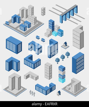 Set isometrica di elementi per infographics su grigio Foto Stock