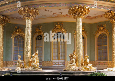 Casa cinese / Chinesisches Haus, padiglione del giardino in stile Chinoiserie un brano nel Parco Sanssouci a Potsdam, Brandeburgo, Germania Foto Stock