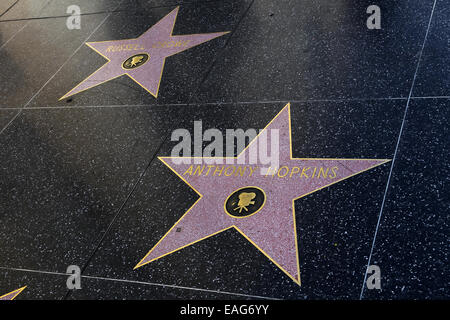 Stelle sulla Hollywood Walk of Fame, di Russell Crowe e Anthony Hopkins Foto Stock