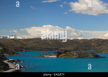 Hosteria Pehoe, Parco Nazionale Torres del Paine, Patagonia, Cile Foto Stock