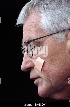 Washington, DC, Stati Uniti d'America. Xiv Nov, 2014. Stati Uniti Il Segretario della Difesa Chuck Hagel parla a news briefing al Pentagono a Washington, DC, Stati Uniti, nov. 14, 2014. Stati Uniti Il Segretario della Difesa Chuck Hagel venerdì ha annunciato un piano di azione per la riforma del paese nucleare militare enterprise e chiamato per ulteriori investimenti nel supporto nonché misure atte a sollevare il morale delle forze nucleari. Credito: Yin Bogu/Xinhua/Alamy Live News Foto Stock