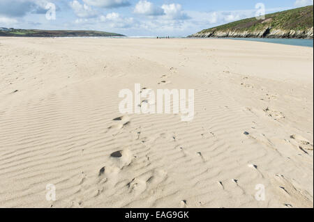 Orme di sabbia su Crantock Beach in Newquay, Cornwall. Foto Stock