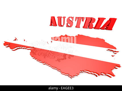 Mappa 3D'illustrazione dell'Austria con bandiera e stemma Foto Stock