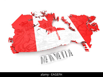 Mappa del Canada con la bandiera di colori. 3D render illustrazione. Foto Stock