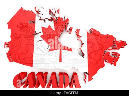 Mappa del Canada con la bandiera di colori. 3D render illustrazione. Foto Stock