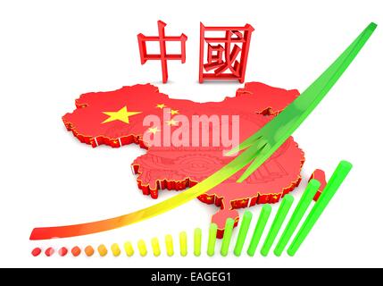 Mappa 3D della Cina in bandiera cinese di colori. Foto Stock