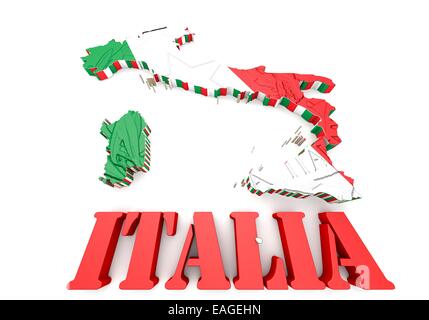 Mappa 3D illustrazione di Italia con bandiera Foto Stock