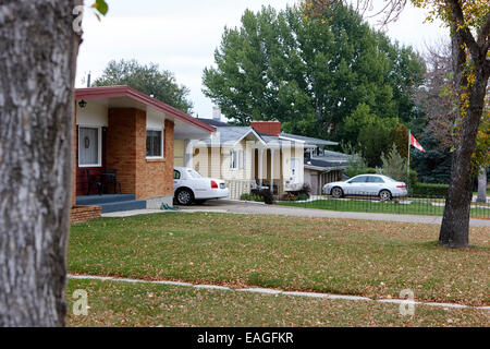 Su un unico piano suburbano case canadese del Saskatchewan, Canada Foto Stock