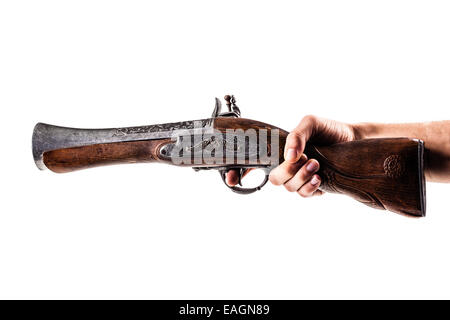Un vecchio blunderbuss isolate su uno sfondo bianco Foto Stock