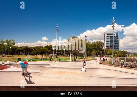 Barceloneta Beach nella città di Barcellona, Spagna Foto Stock