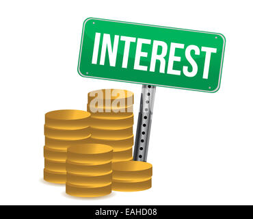 Monete e interesse segno verde illustrazione Foto Stock