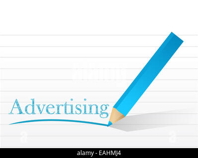 La pubblicità di parola scritta su un documento del Blocco note Foto Stock