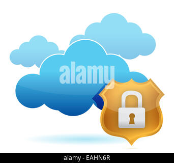 Computer di cloud protetto da scudo in oro Foto Stock
