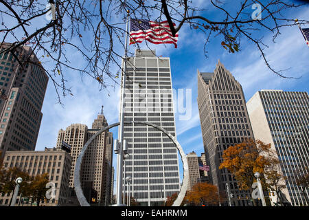 Una vista del centro di Detroit Foto Stock