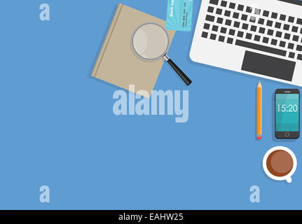 Luogo di lavoro Ufficio moderno interior design piatto illustrazione vettoriale Foto Stock