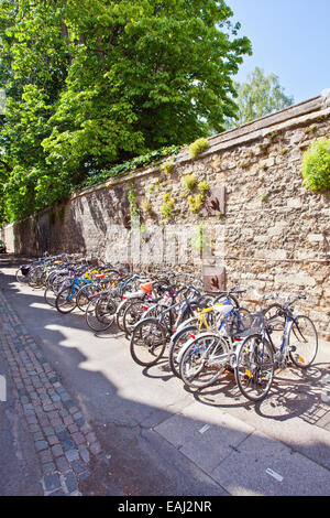 Una collezione di studente biciclette parcheggiate nella corsia di Brasenose in Oxford Inghilterra REGNO UNITO Foto Stock